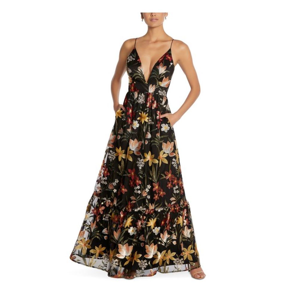 AIDAN AIDAN MATTOX Womens Black Cross-back Straps Lined Maxi Dress 16